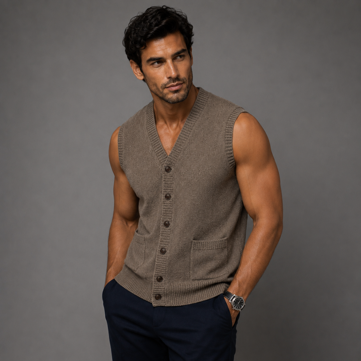Men’s Smart Casual Button Front Knit Vest