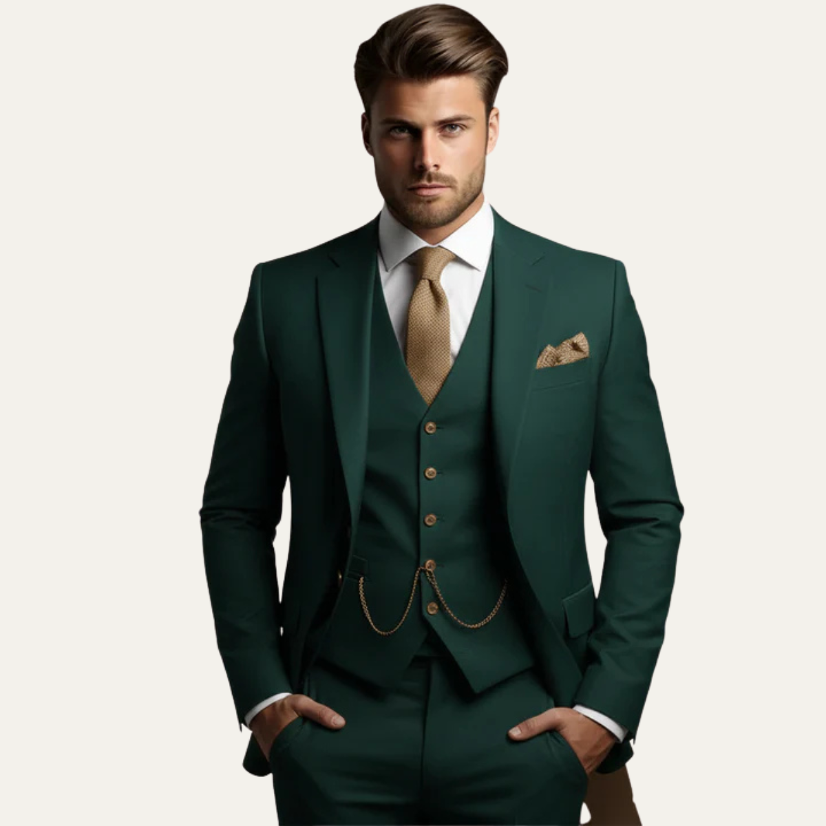 The Oakmont Men’s Classic Elegant Wedding 3 Piece Slim Fit Suit Set