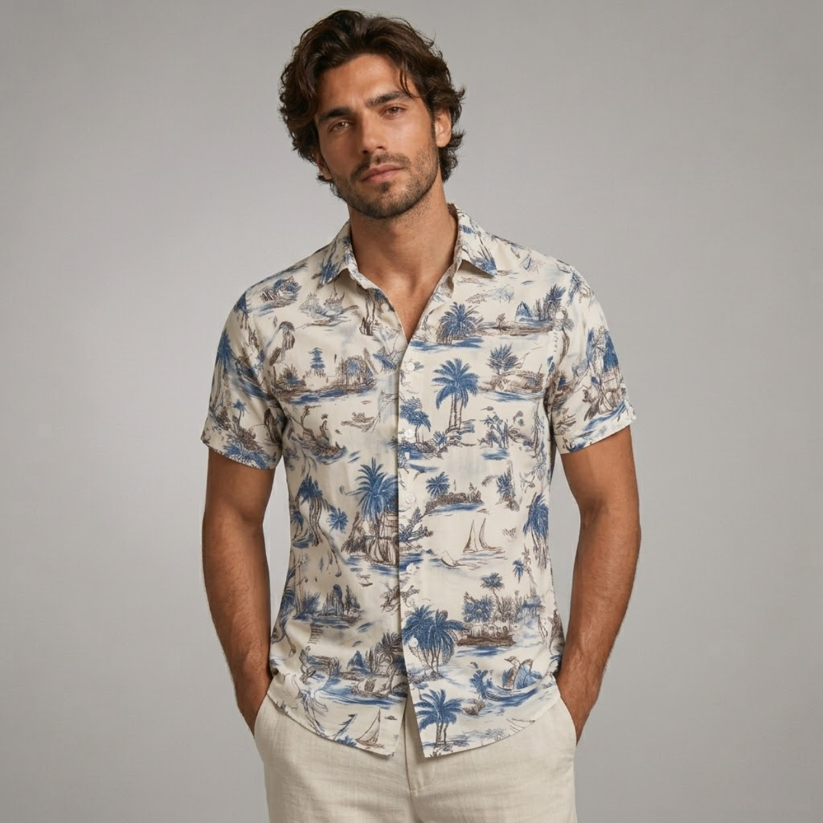 The Cotswolds Men’s Palm Tree Print Short Sleeve Shirt