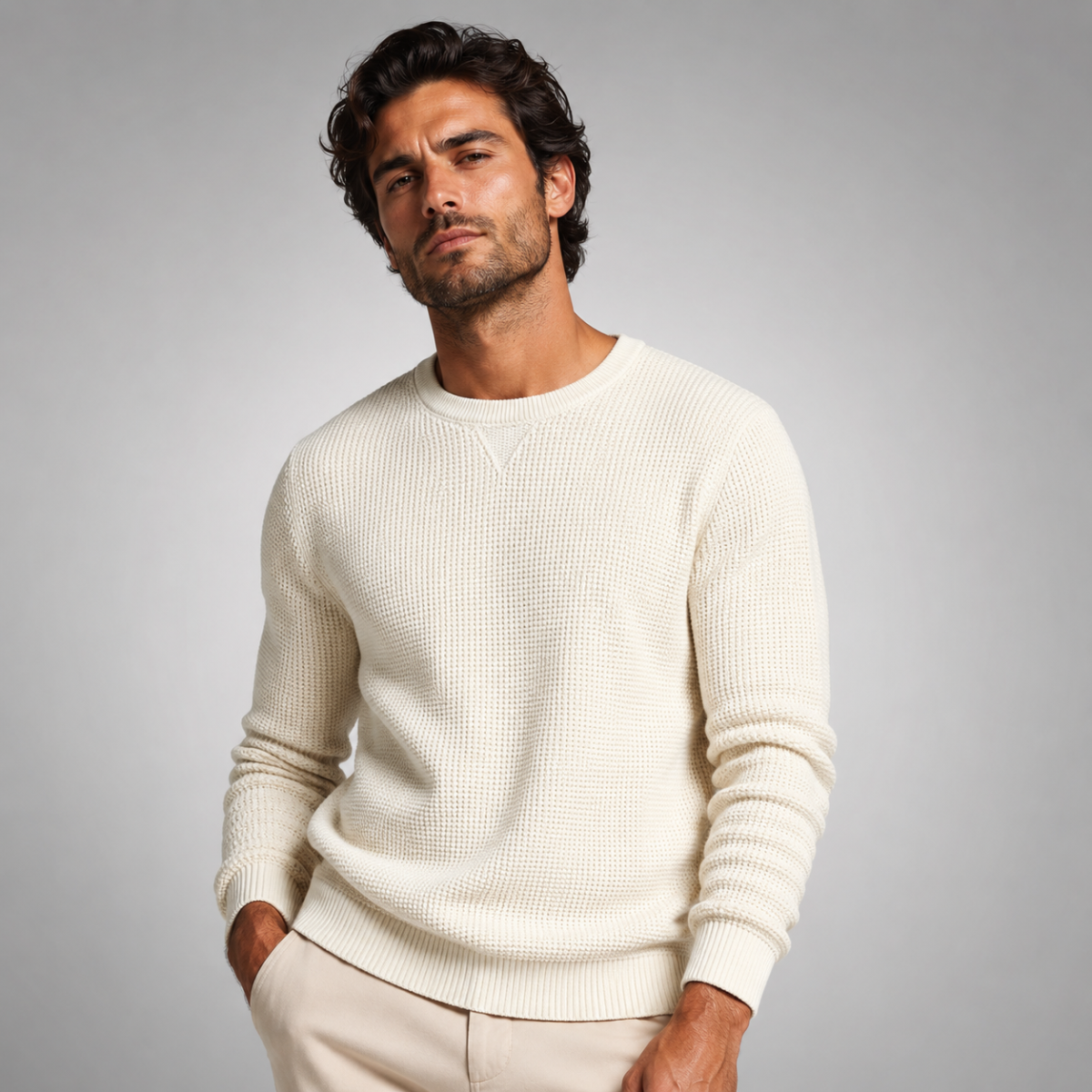 Men's Luxury Loose Fit Waffle Texture Jumper