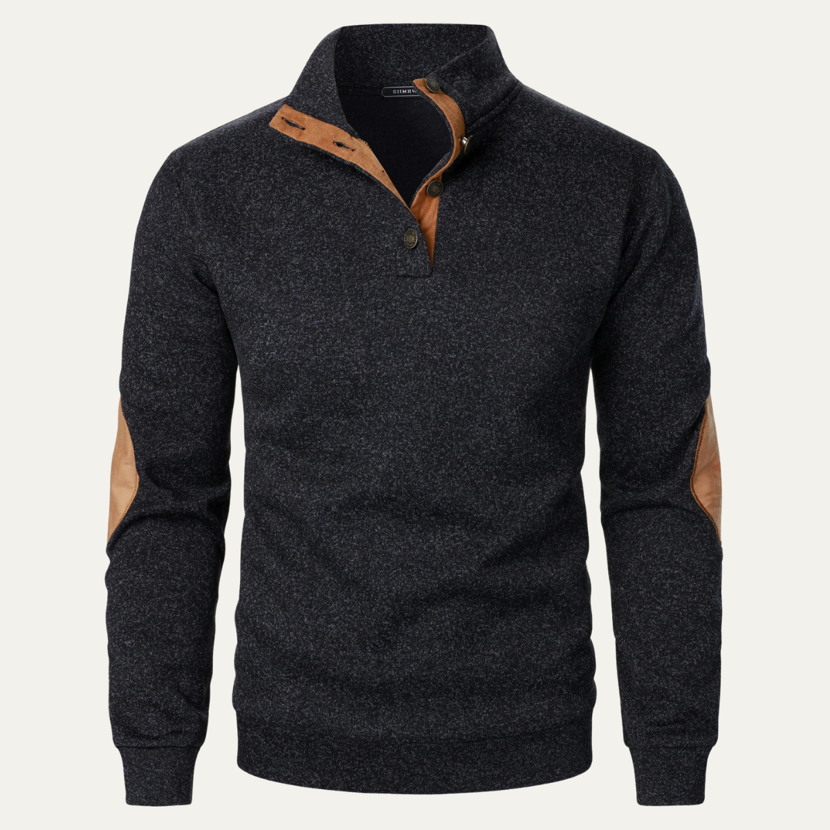 The Oakcrest Men's Stand Collar Fleece Jumper with Suede Elbow Patches