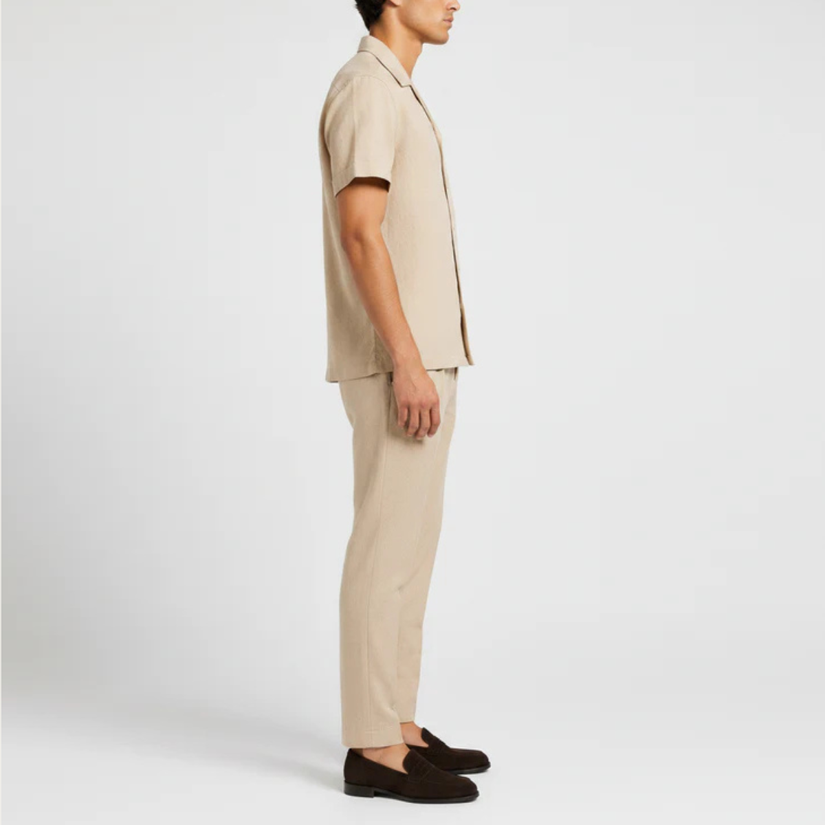 The Asheville Men's Linen Collar Shirt & Tailored Trousers Set - Beige
