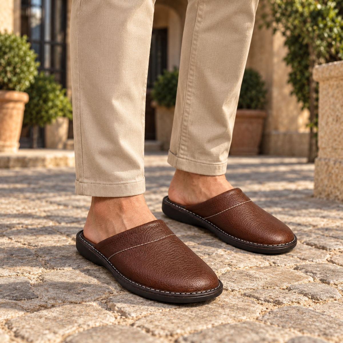 The Malvern Men's Leather House Shoes Slip On Clogs