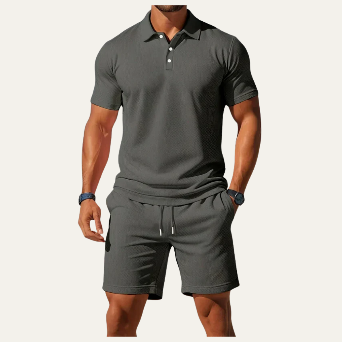 The St. Louis Men's Waffle Knit Polo Shirt & Shorts Set