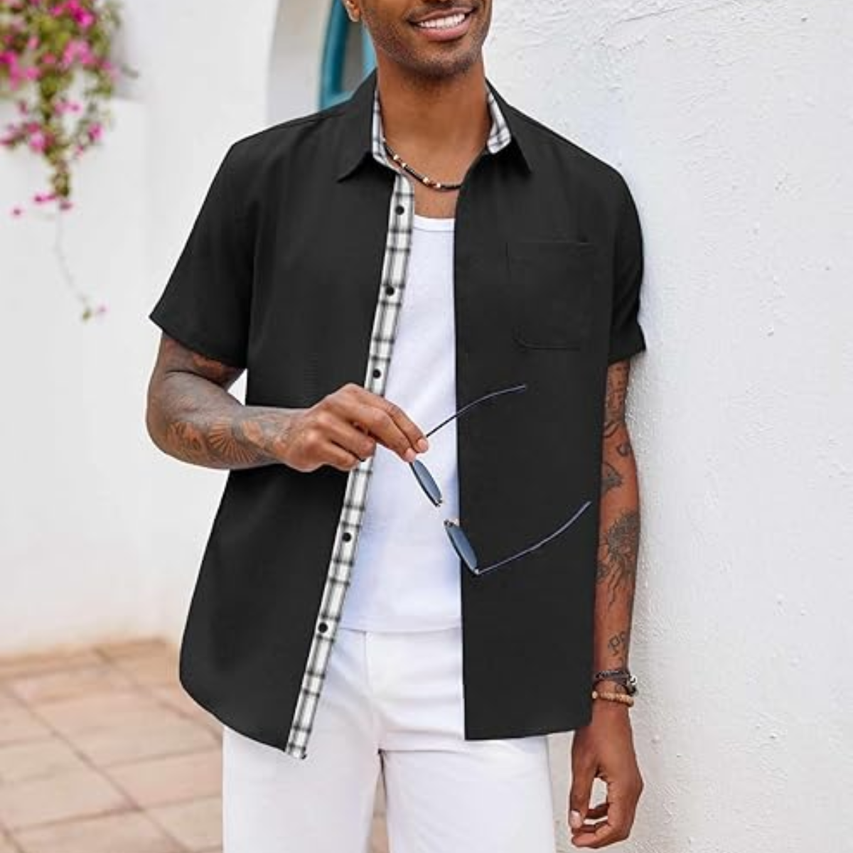 The Thonon Men’s Short Sleeve Button Down Shirt with Pocket