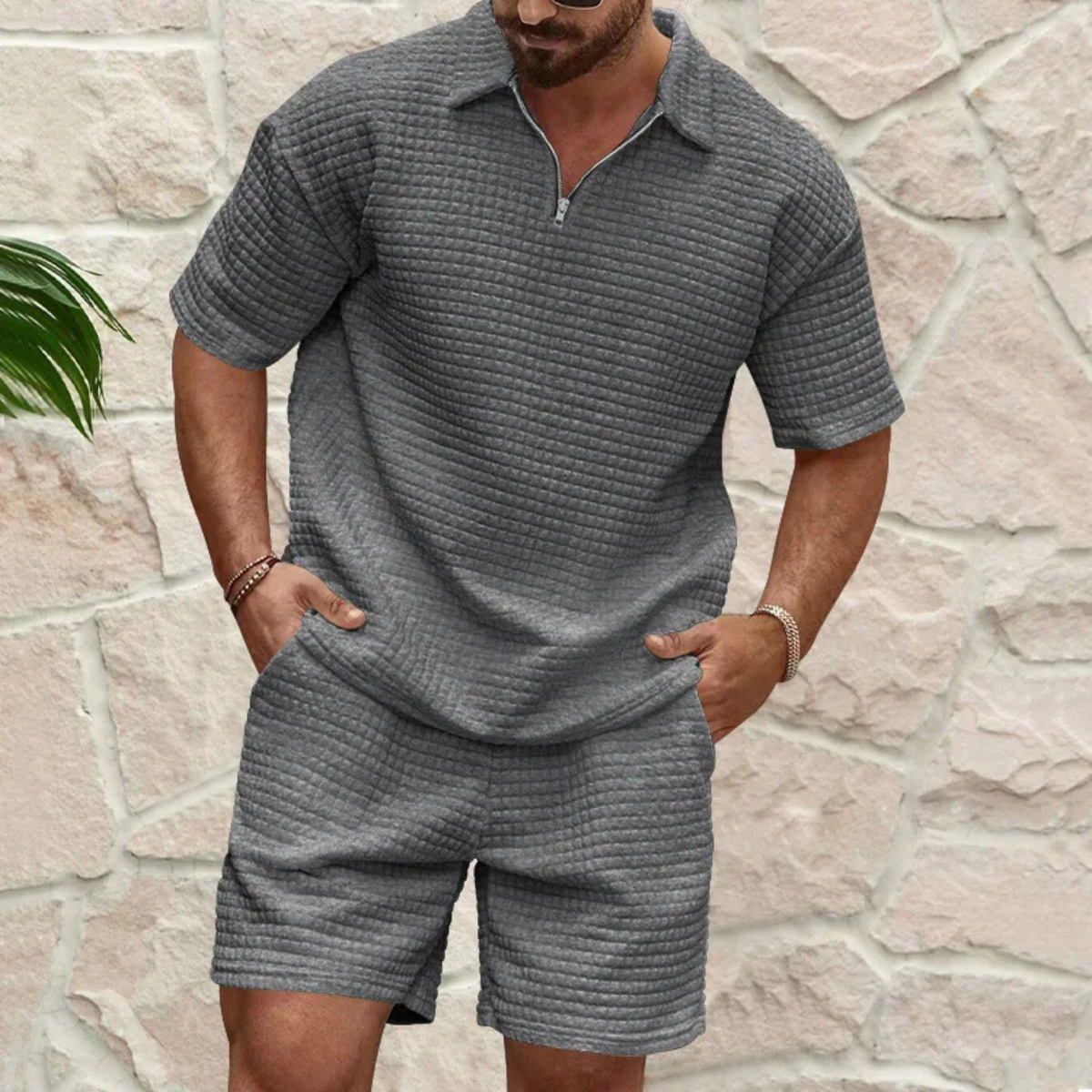 The Henley Men’s Short Sleeve Polo Shirt and Shorts Summer Set