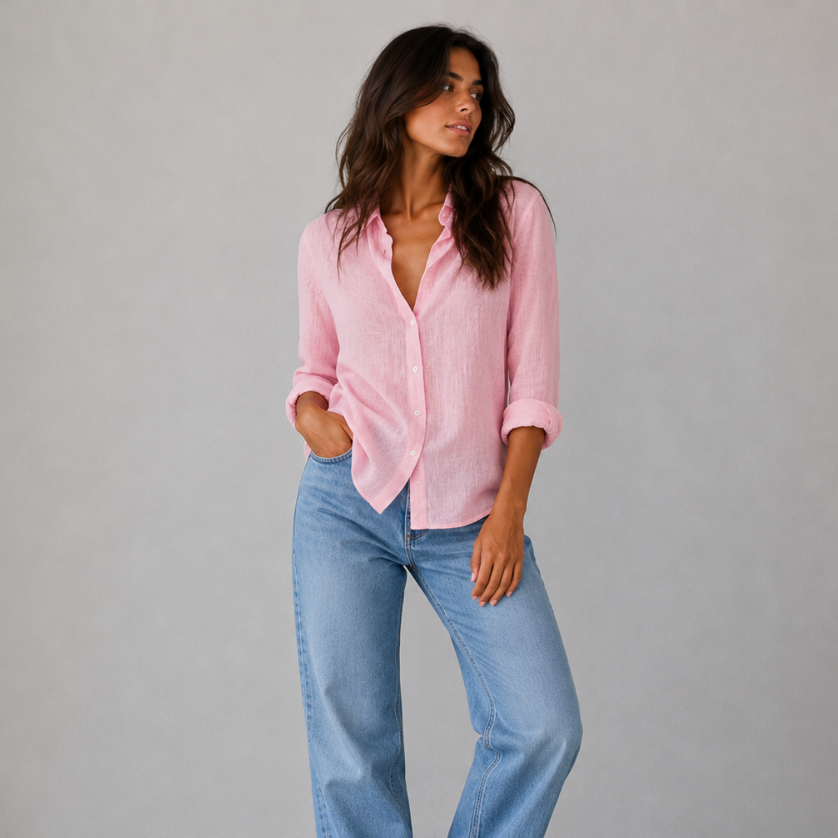 Summer Linen Blend Button Up Blouse
