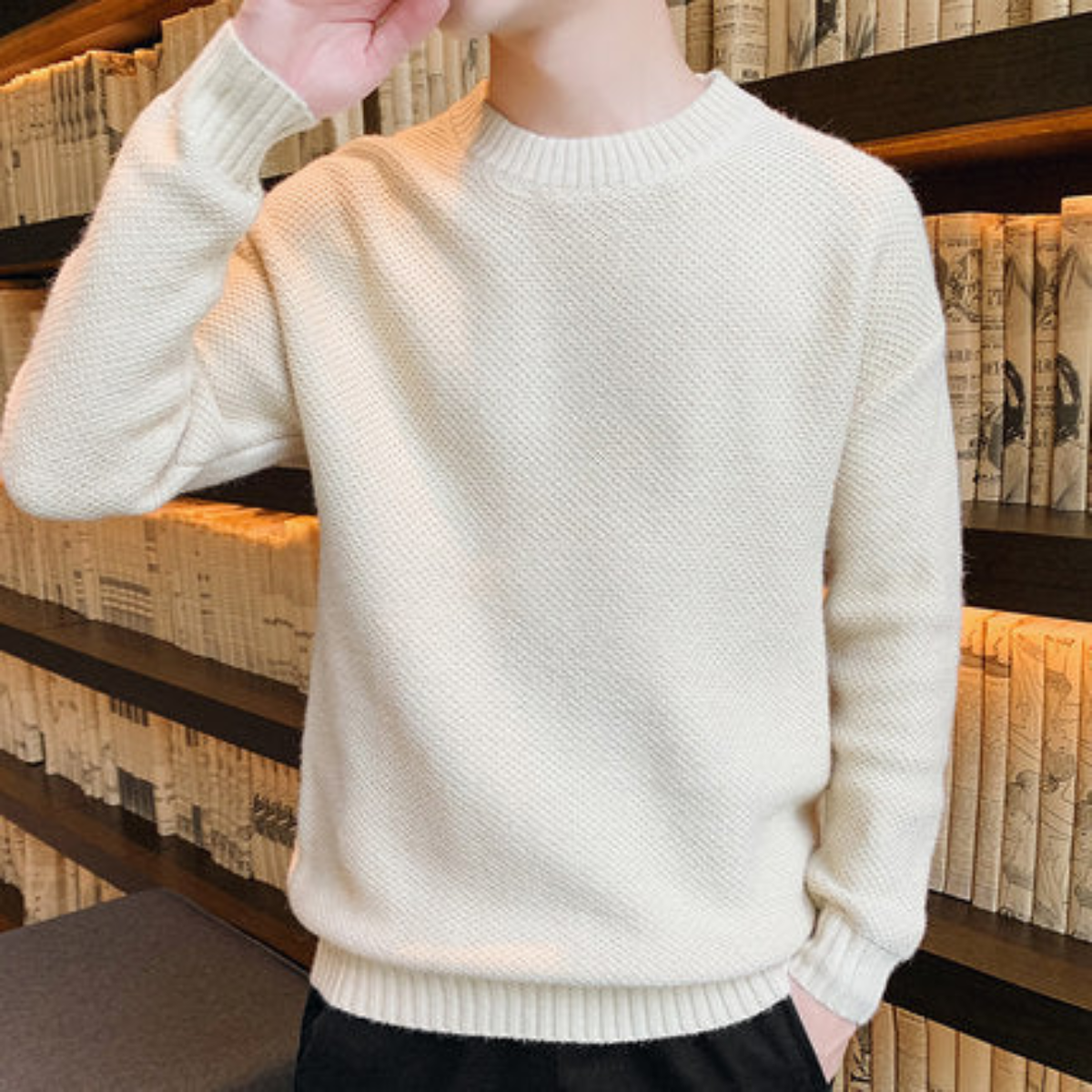 Men's Comfortable Jumper with Ribbed Hem
