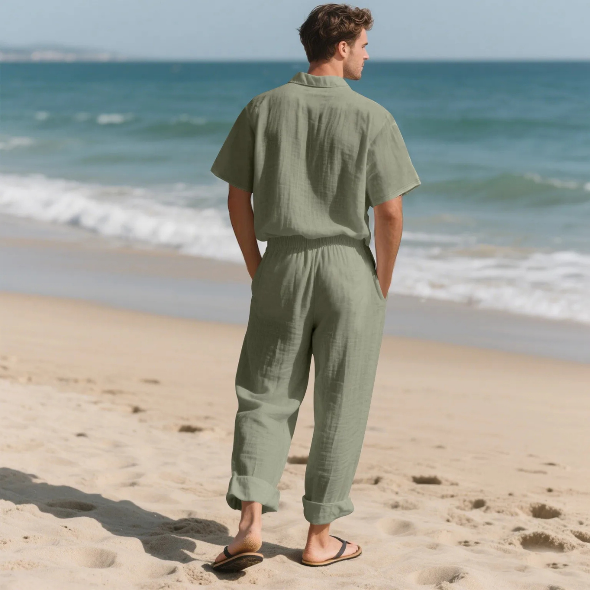 The Le Marais Men’s Trendy Summer Linen Shirt & Trousers Set