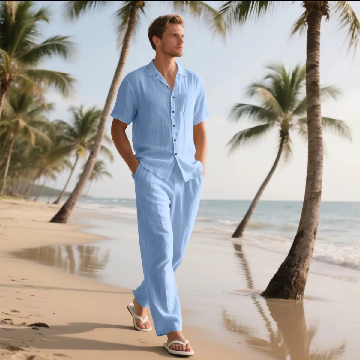 The Le Marais Men’s Trendy Summer Linen Shirt & Trousers Set