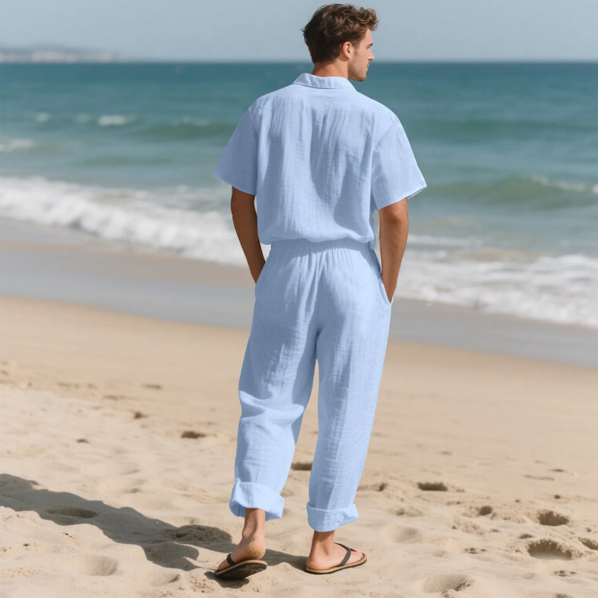The Le Marais Men’s Trendy Summer Linen Shirt & Trousers Set