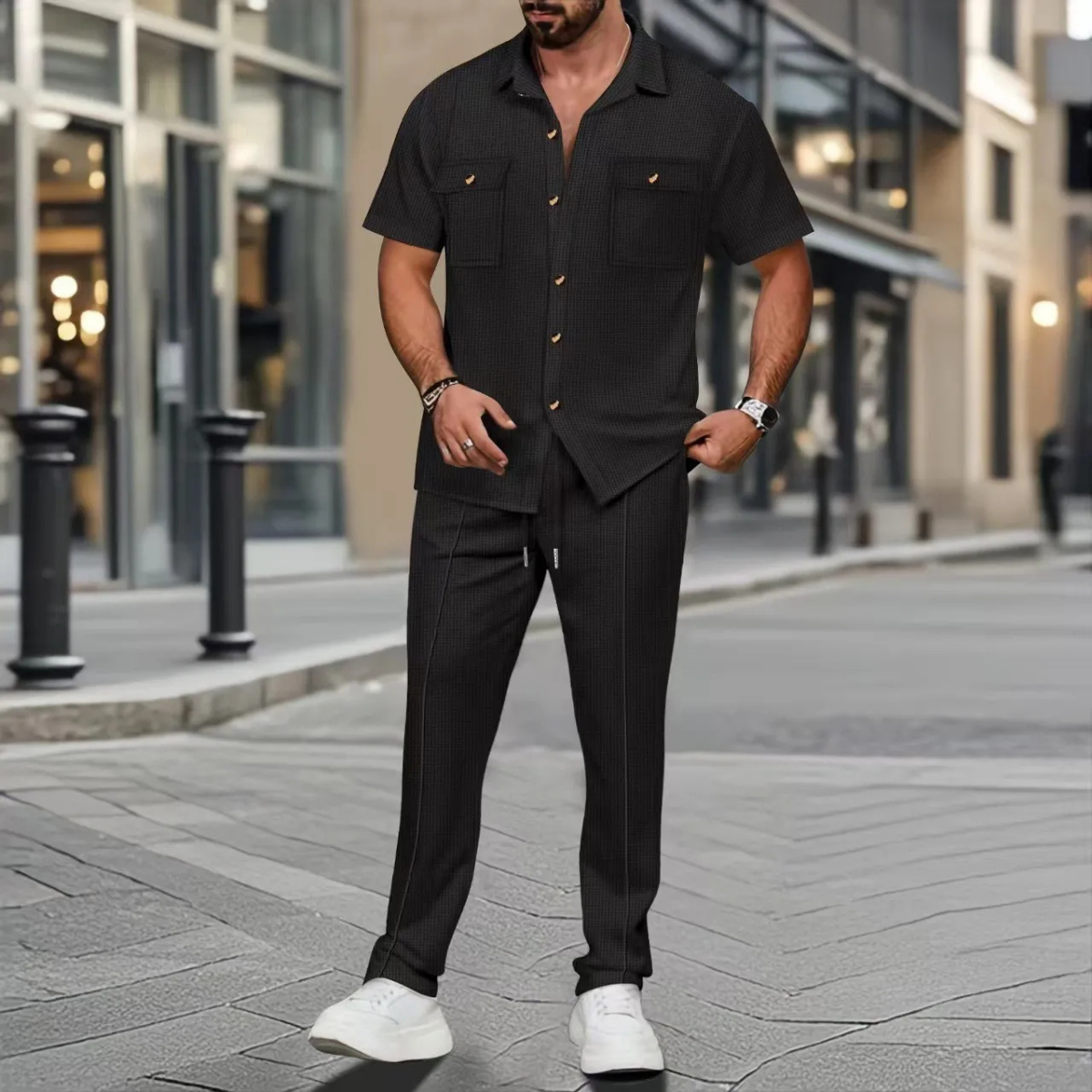 The Saint Germain Men’s Short Sleeve Button Up Shirt with Trousers Casual Summer Set