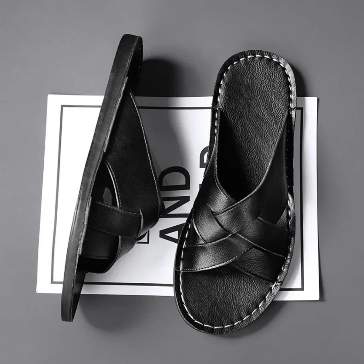 The York Minster Men’s Leather Cross Strap Sandals