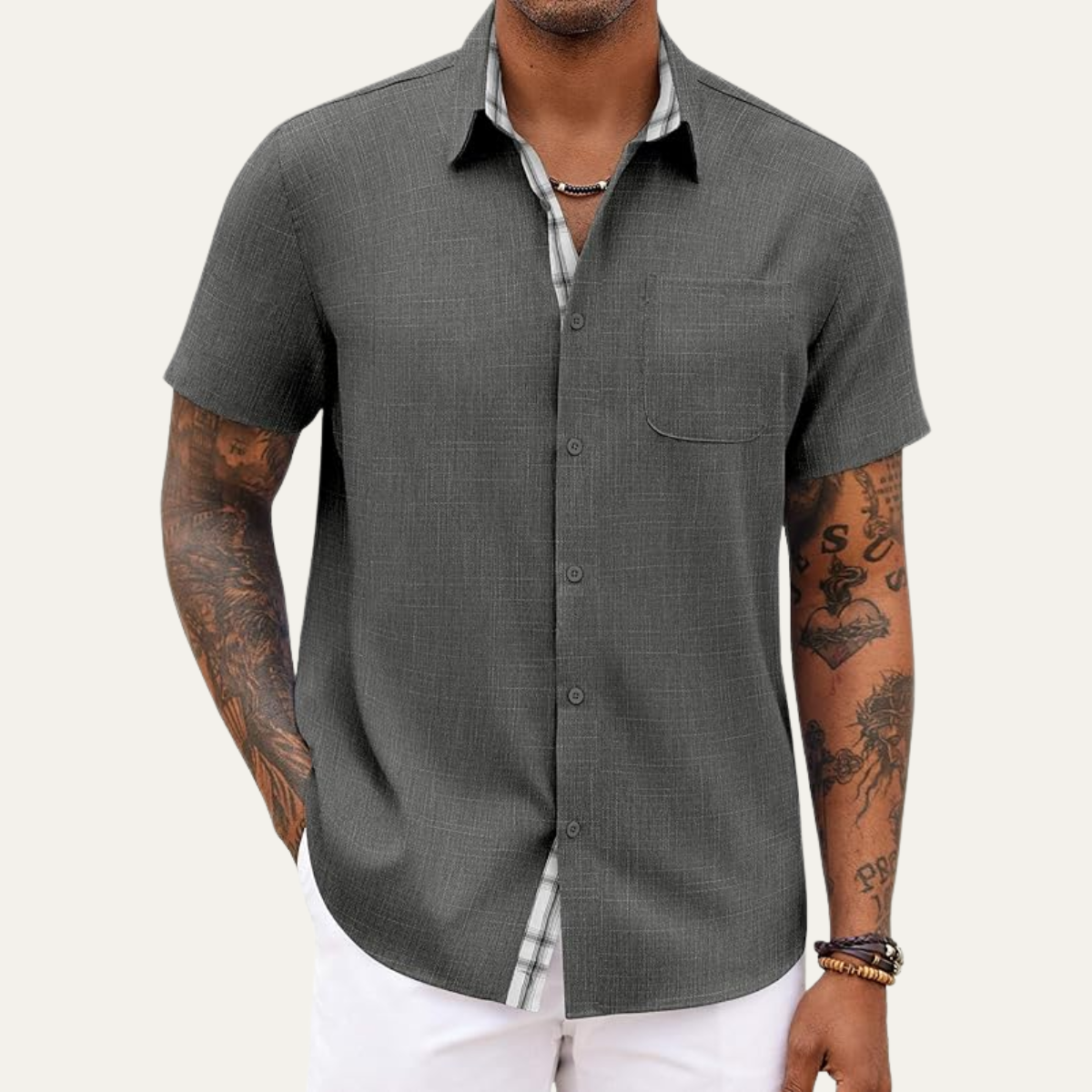 The Thonon Men’s Short Sleeve Button Down Shirt with Pocket