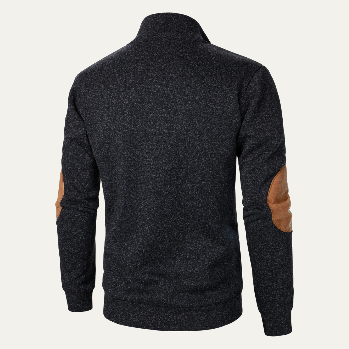 The Oakcrest Men's Stand Collar Fleece Jumper with Suede Elbow Patches