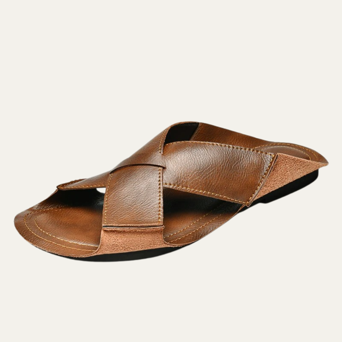 The Salisbury Men’s Leather Cross Strap Slide Sandals