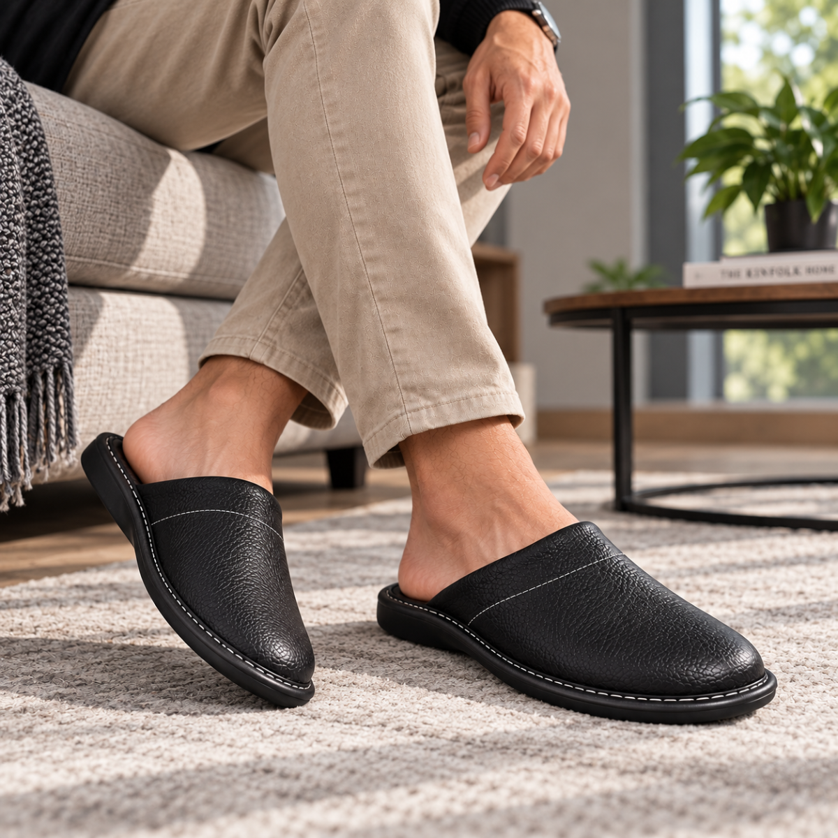 The Malvern Men's Leather House Shoes Slip On Clogs