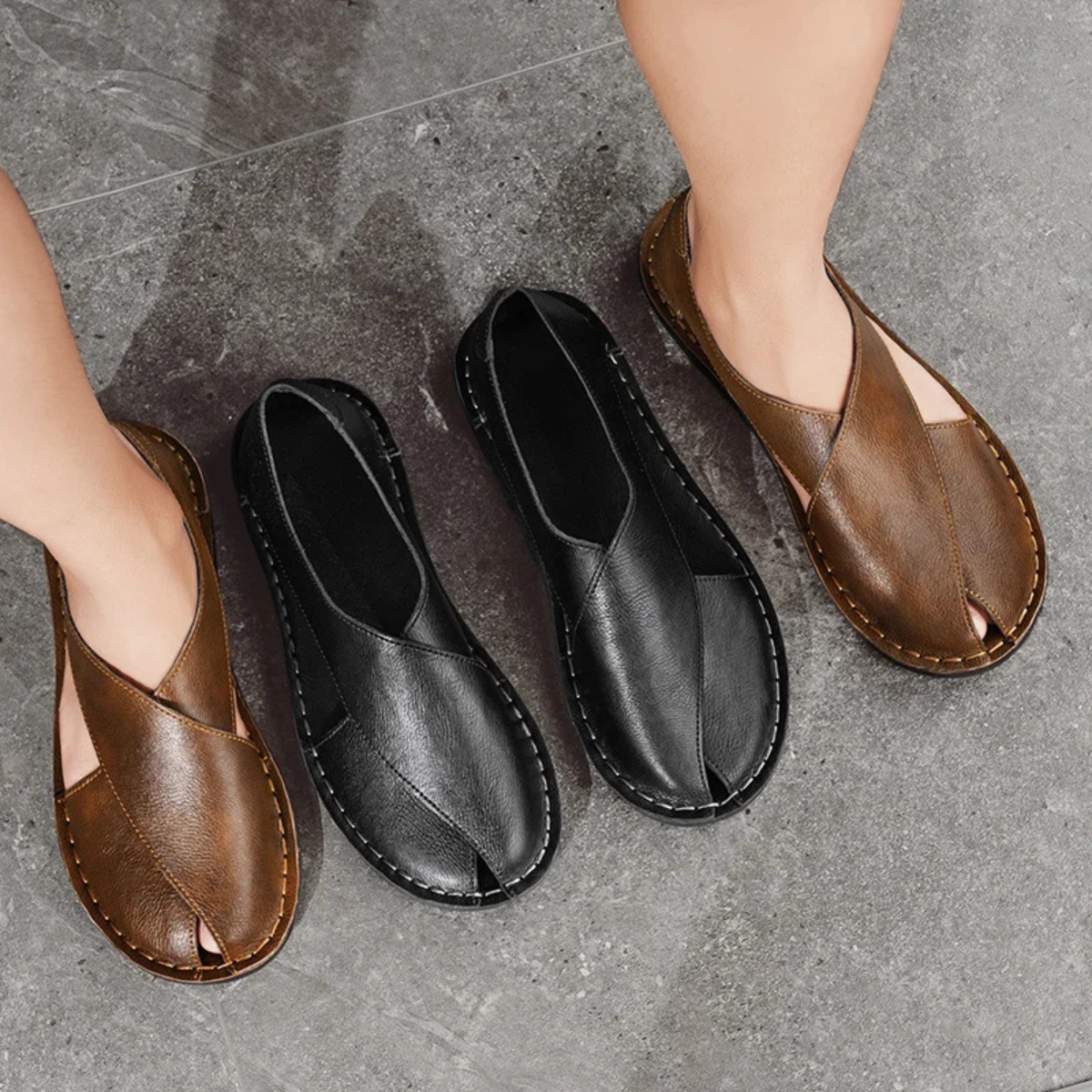 The Pitigliano Men’s Casual Summer Leather Slip On Sandals
