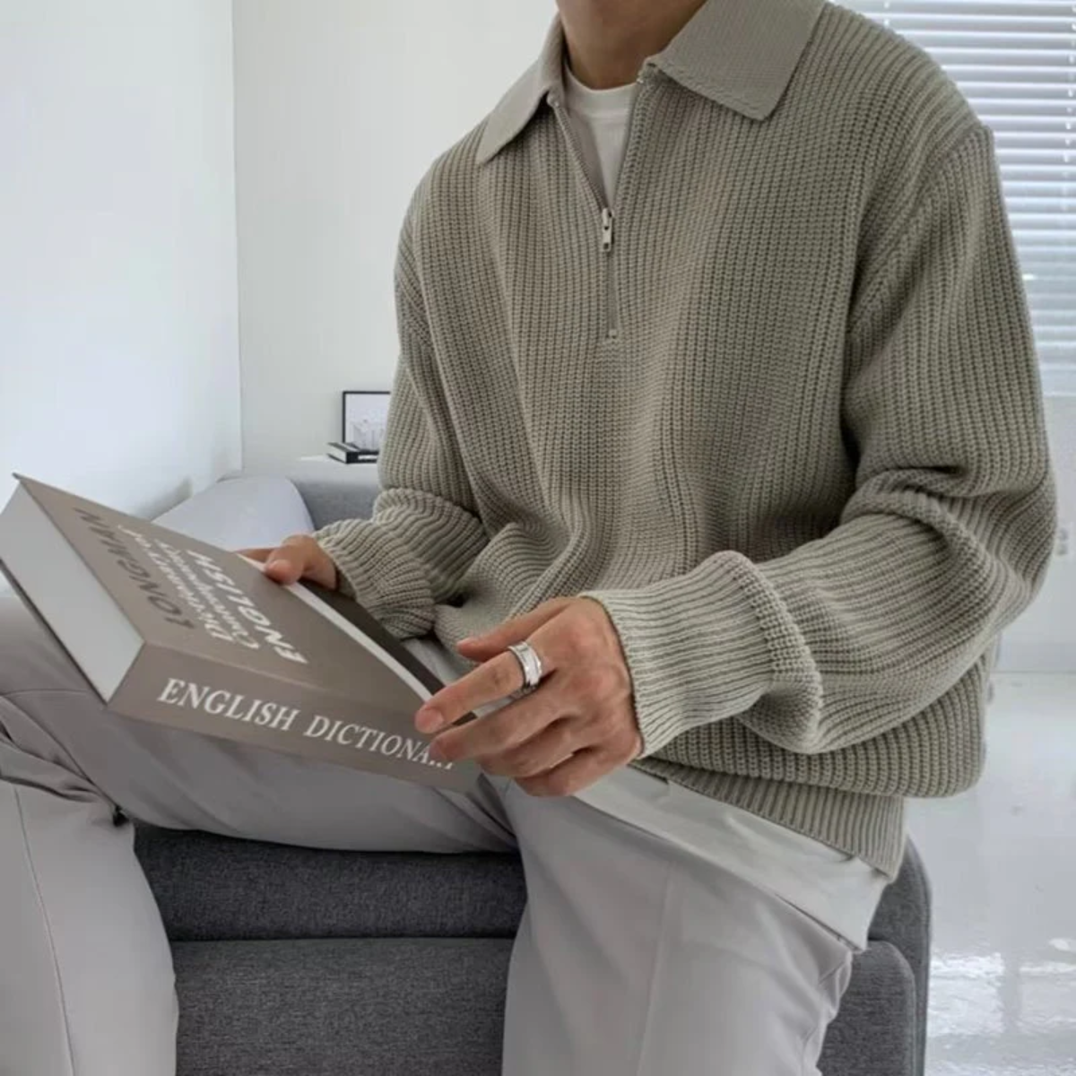 The Siena Men's Half Zip Knit Ribbed Jumper