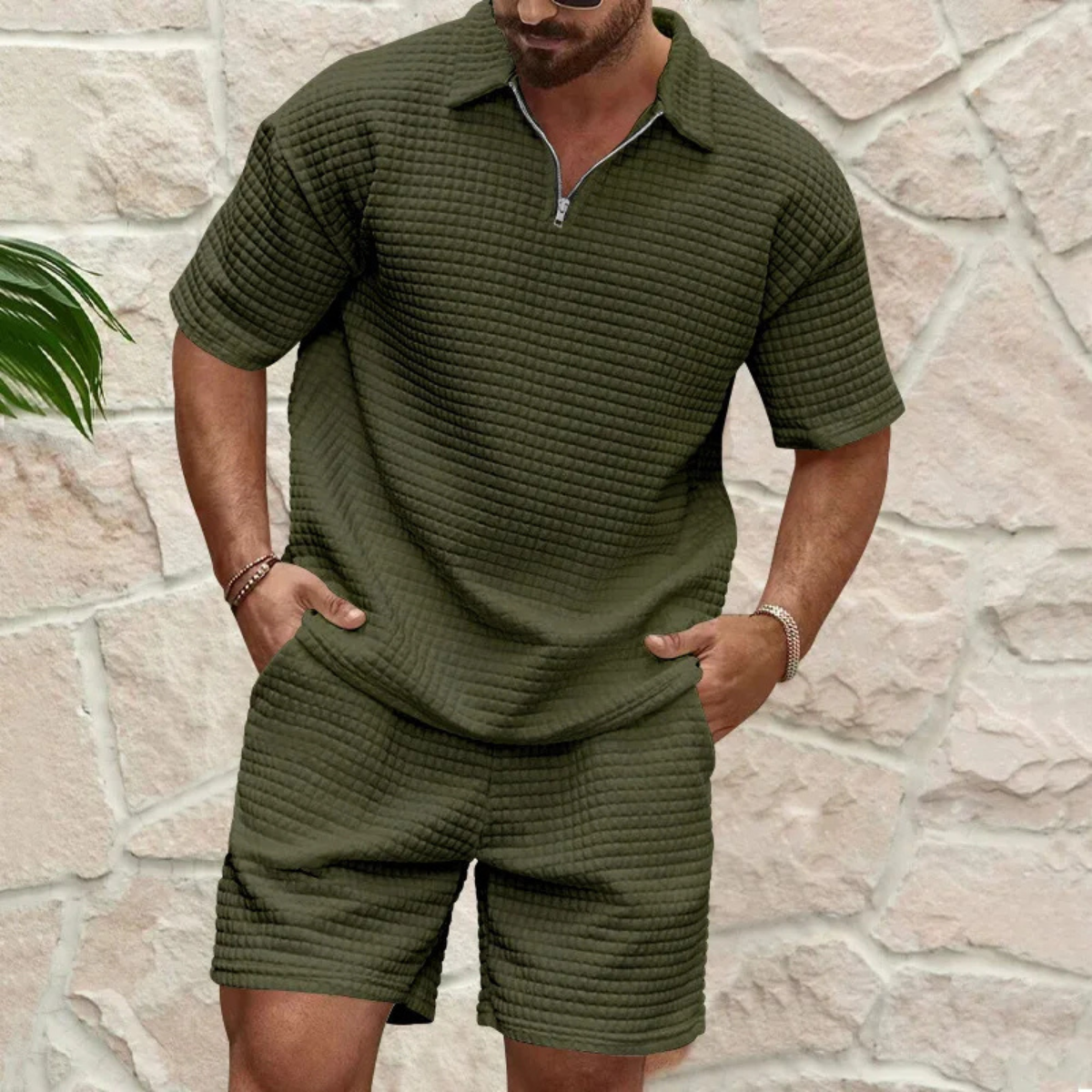 The Henley Men’s Short Sleeve Polo Shirt and Shorts Summer Set
