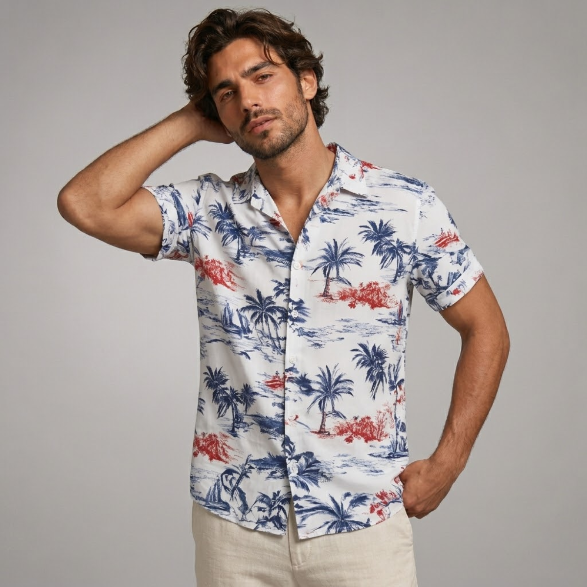 The Cotswolds Men’s Palm Tree Print Short Sleeve Shirt