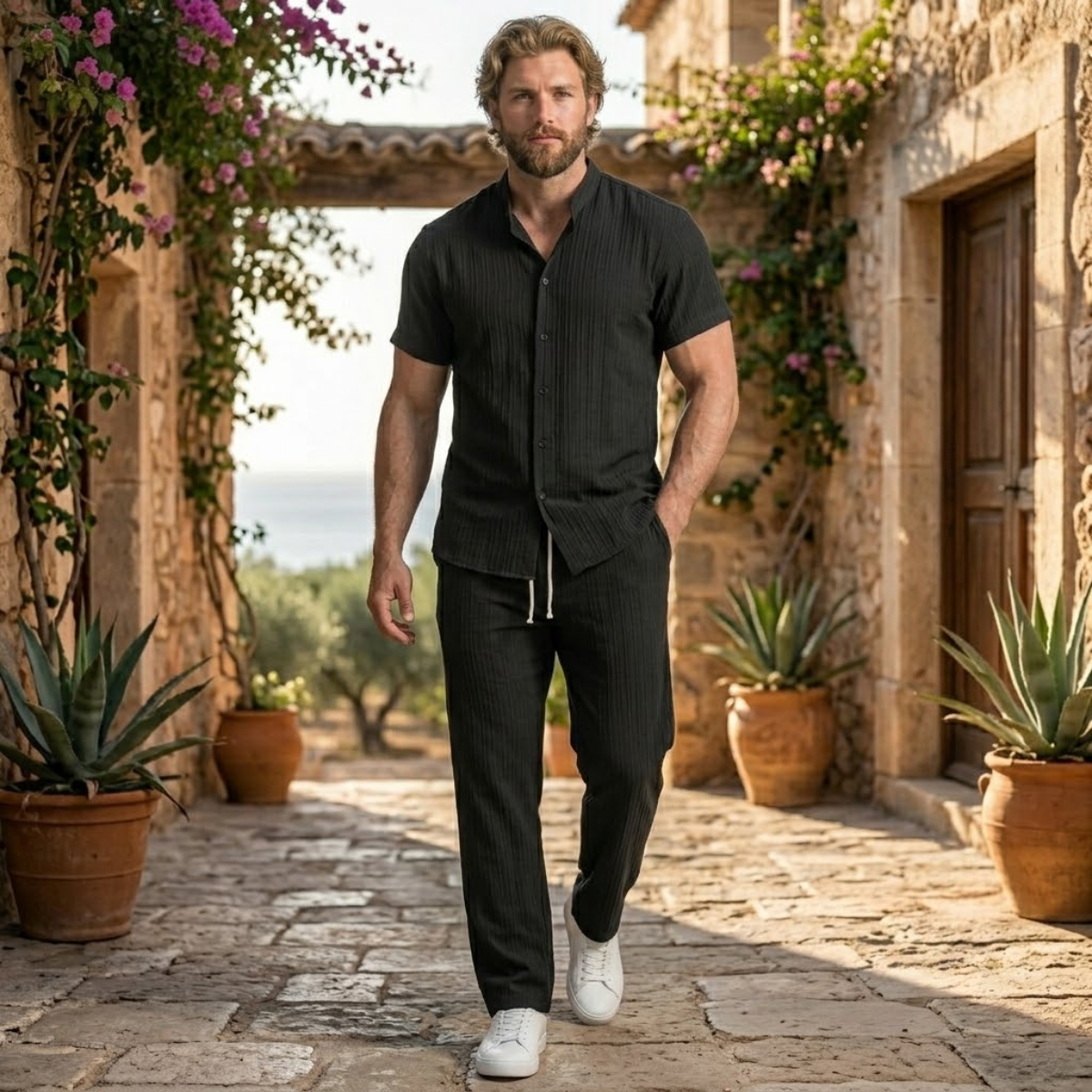 The Ashwood Hill Men’s Linen Summer Casual Set – Shirt & Trousers