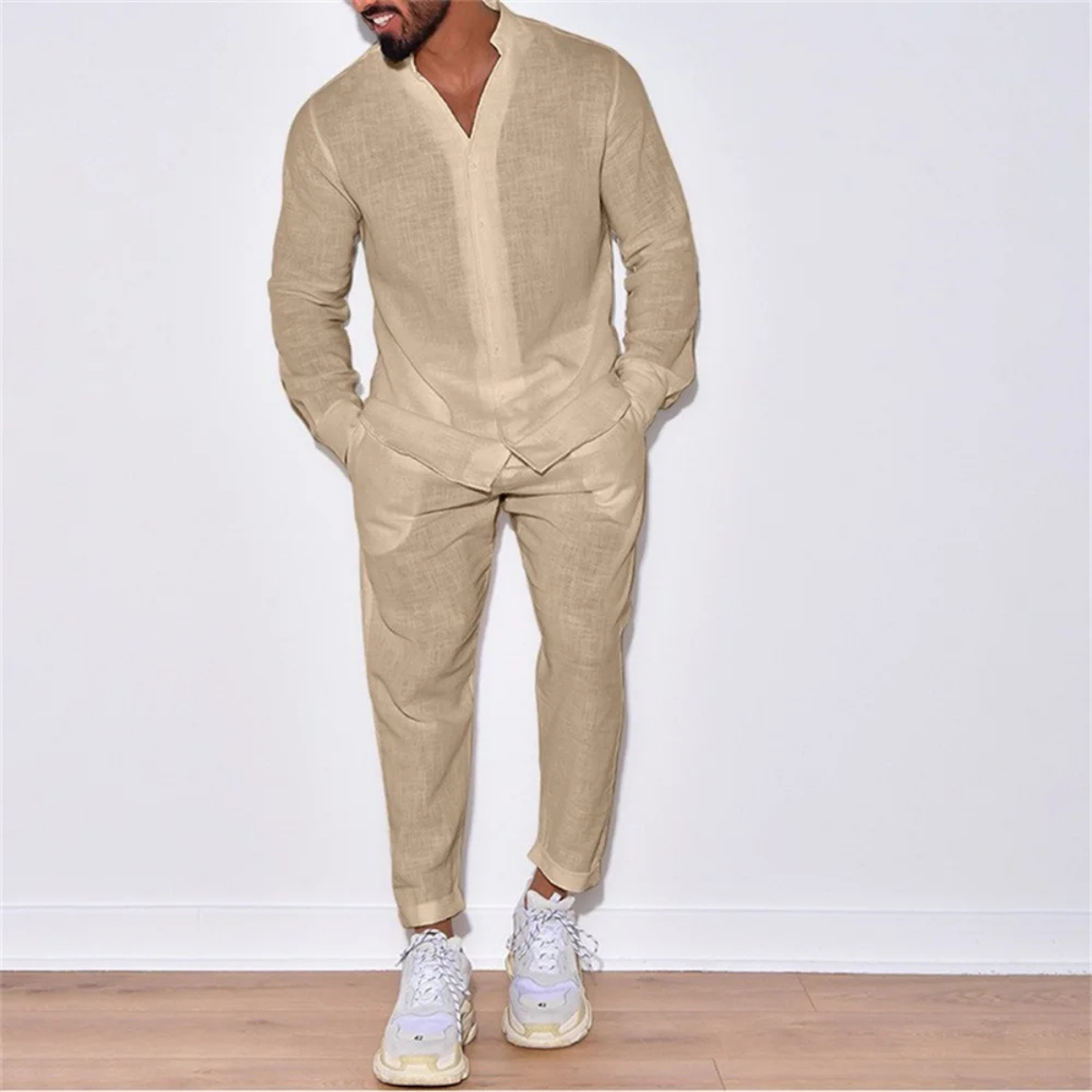The Pigalle Men’s Solid Colour Summer Casual Shirt & Trousers Set