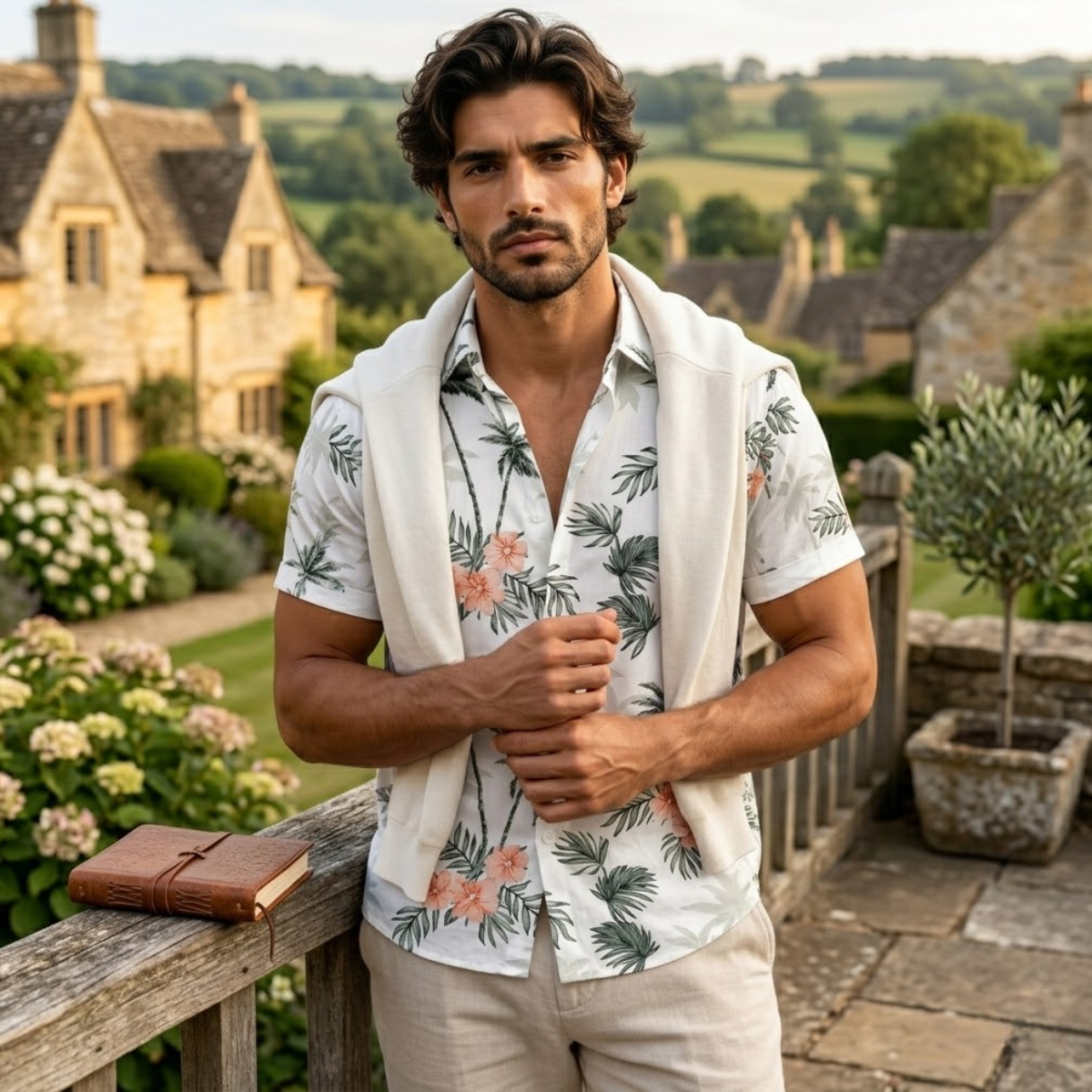 The Cotswolds Men’s Palm Tree Print Short Sleeve Shirt