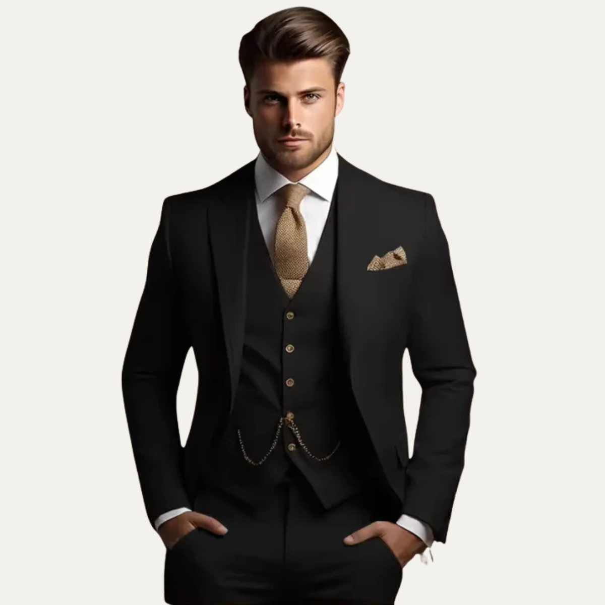 The Oakmont Men’s Classic Elegant Wedding 3 Piece Slim Fit Suit Set