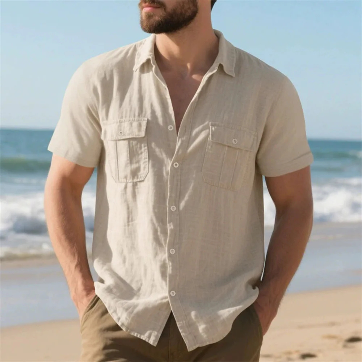 The Norwich Men’s Cotton Linen Short Sleeve Shirt with Double Pockets