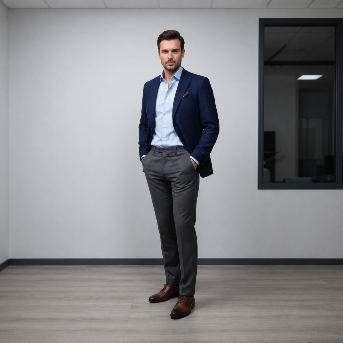 The Henderson Men's Smart Slim Fit Business Blazer - Navy Blue