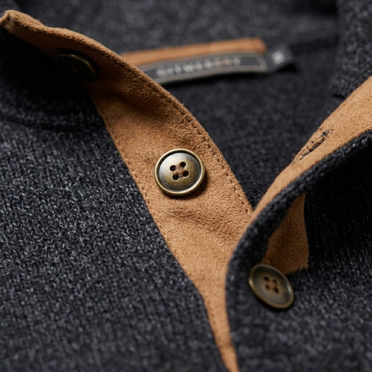 The Oakcrest Men's Stand Collar Fleece Jumper with Suede Elbow Patches