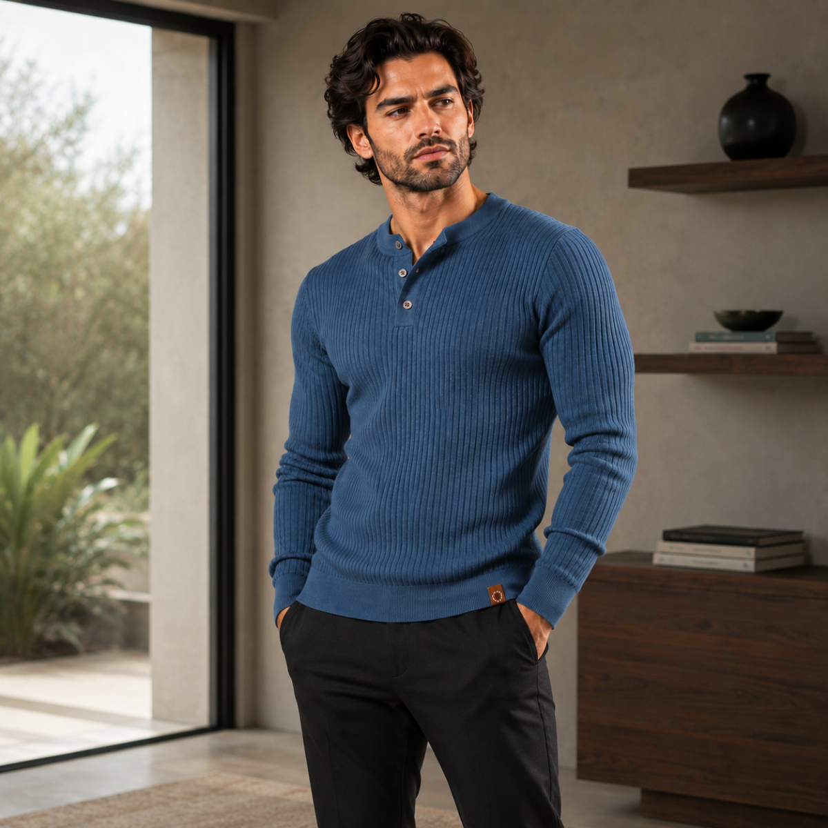 The Taormina Men's Ribbed Henley Knit Jumper