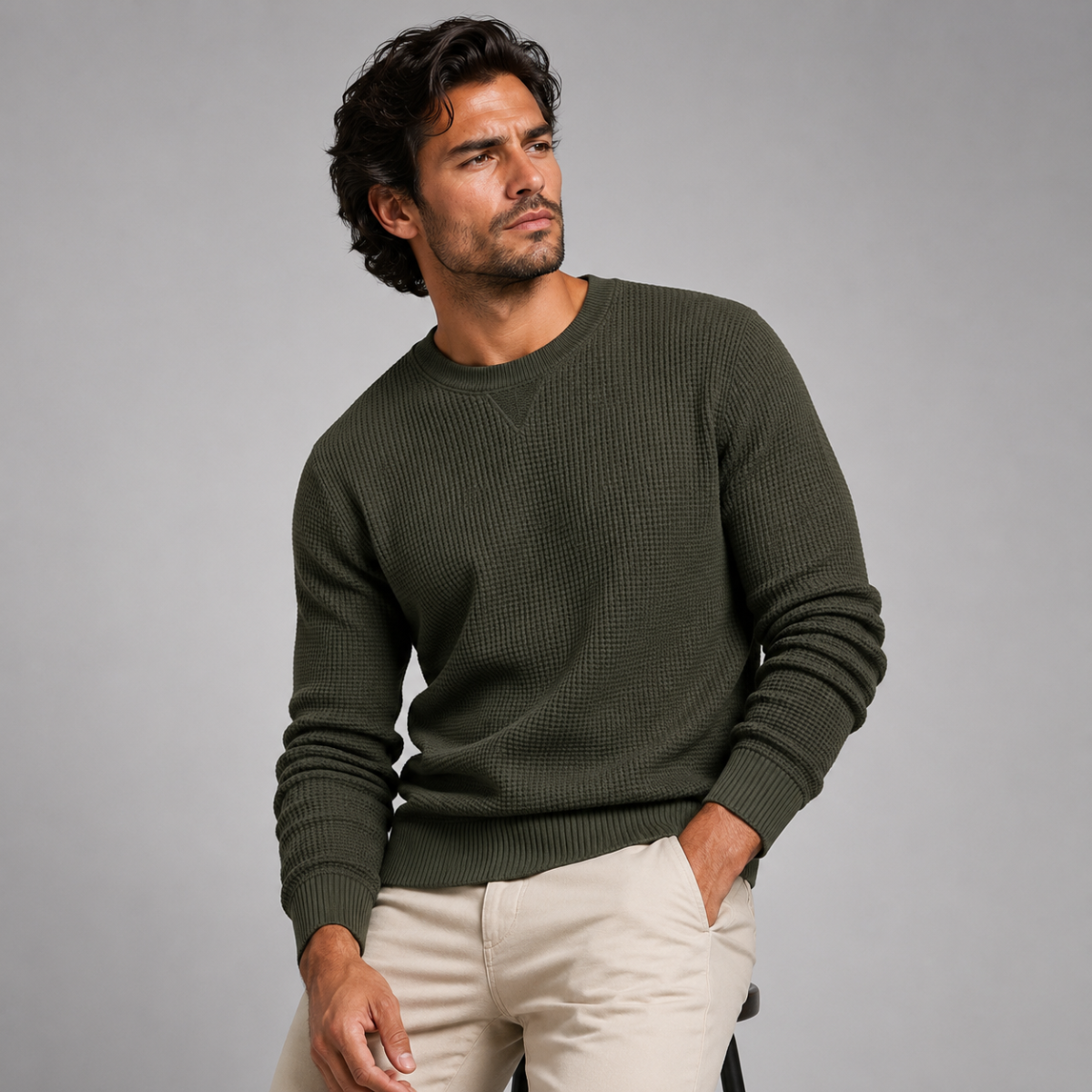 Men's Luxury Loose Fit Waffle Texture Jumper