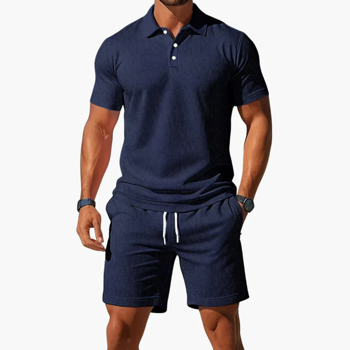 The St. Louis Men's Waffle Knit Polo Shirt & Shorts Set