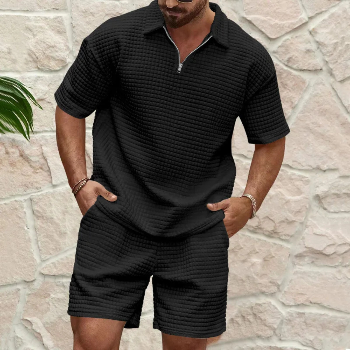 The Henley Men’s Short Sleeve Polo Shirt and Shorts Summer Set