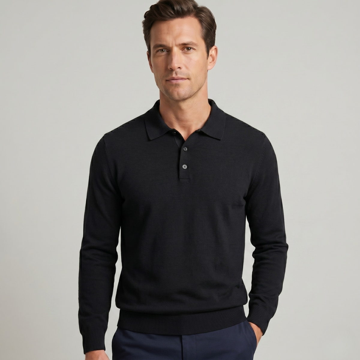 Men’s Merino Wool Knit Smart Casual Polo Jumper