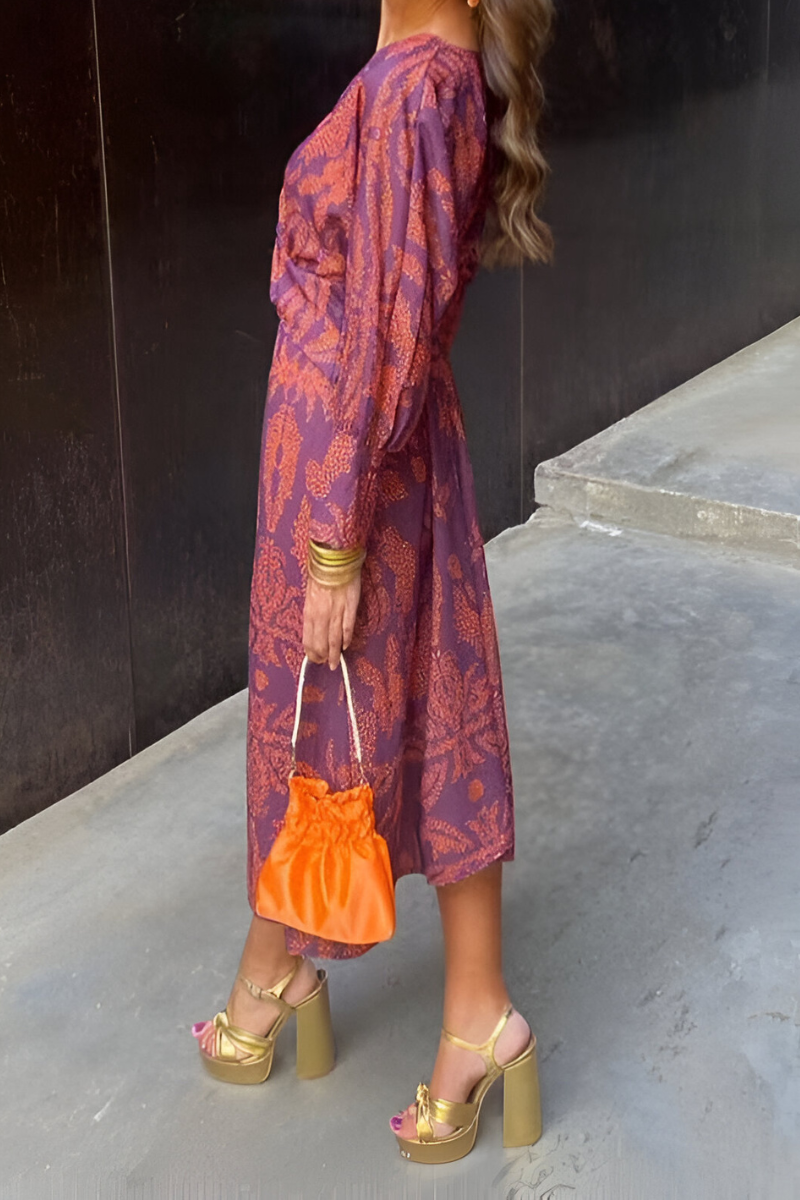 Women's Patterned Midi with Cinched Waist