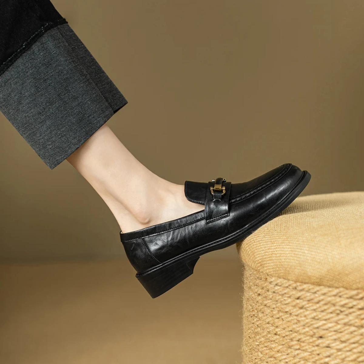 The Montepulciano Men’s Classic Slip On Leather Loafers with Metal Buckle