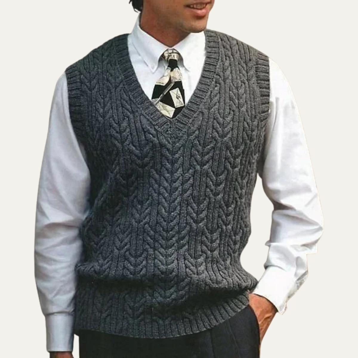 The Livigno Men’s Warm Cable Knitted V Neck Jumper Gilet