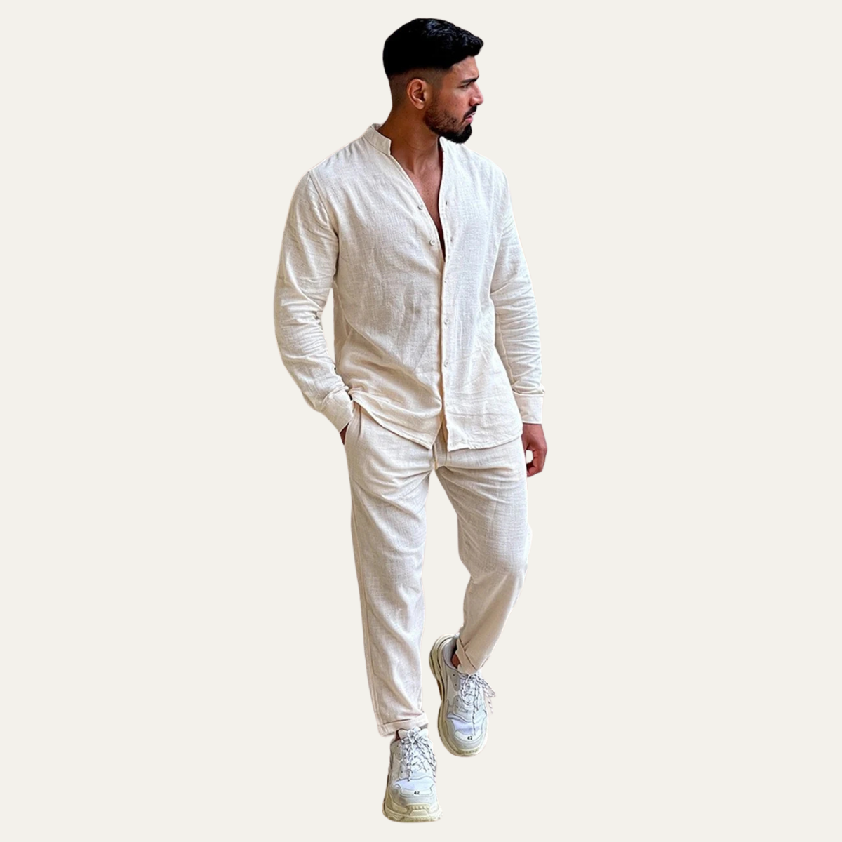 The Pigalle Men’s Solid Colour Summer Casual Shirt & Trousers Set