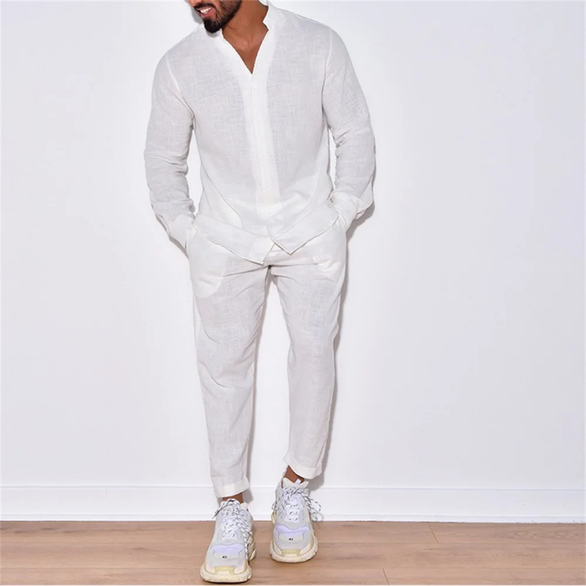 The Pigalle Men’s Solid Colour Summer Casual Shirt & Trousers Set