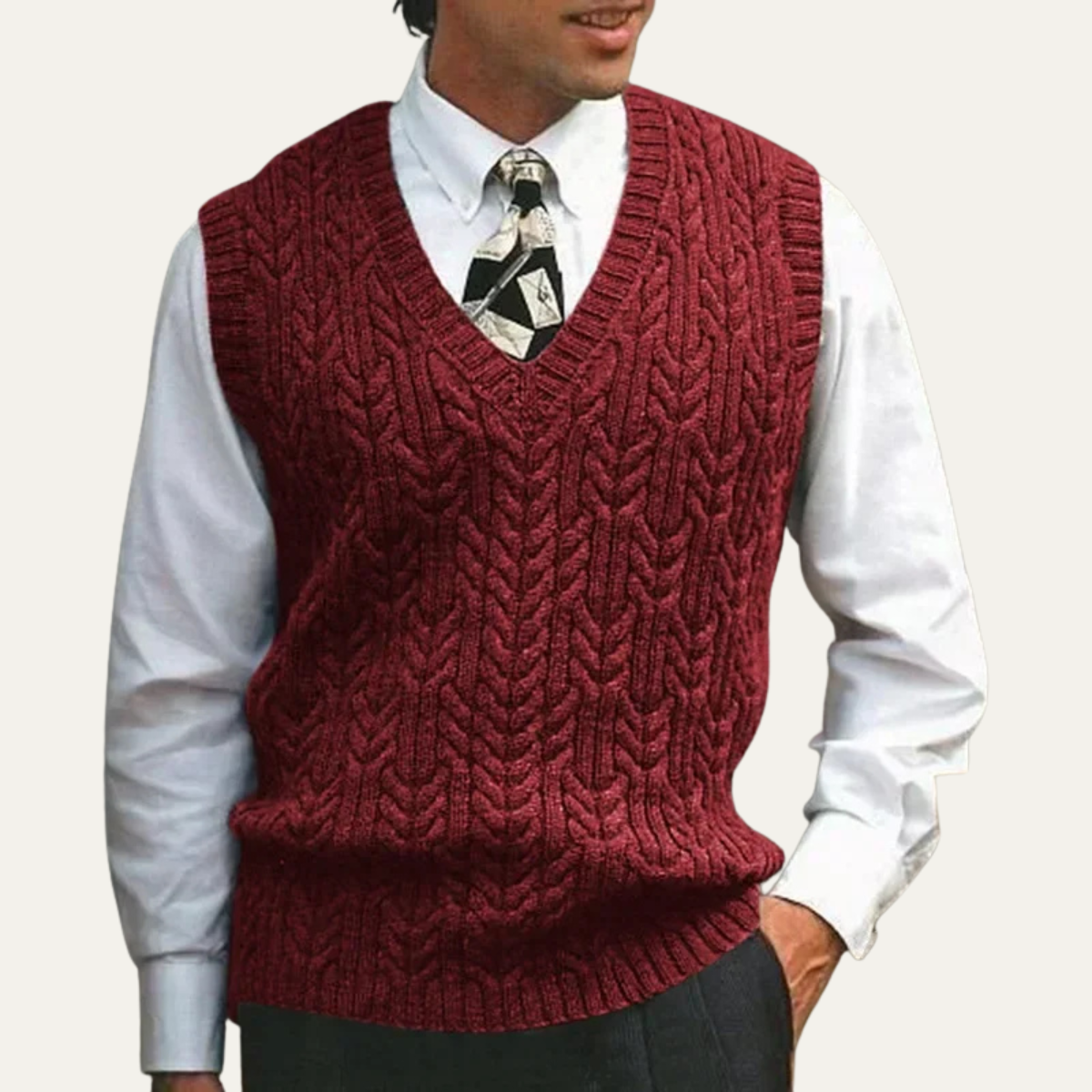 The Livigno Men’s Warm Cable Knitted V Neck Jumper Gilet