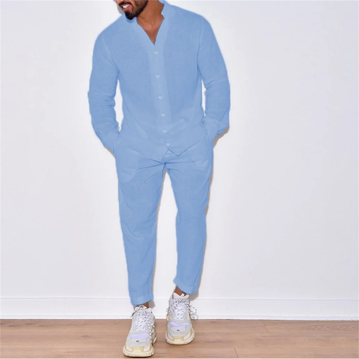 The Montparnasse Men’s Solid Colour Breathable Casual Shirt & Trousers Set