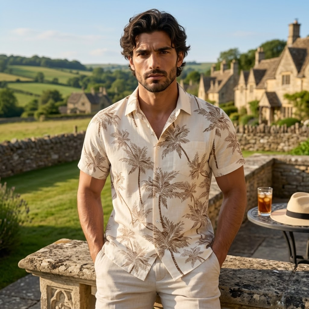 The Cotswolds Men’s Palm Tree Print Short Sleeve Shirt