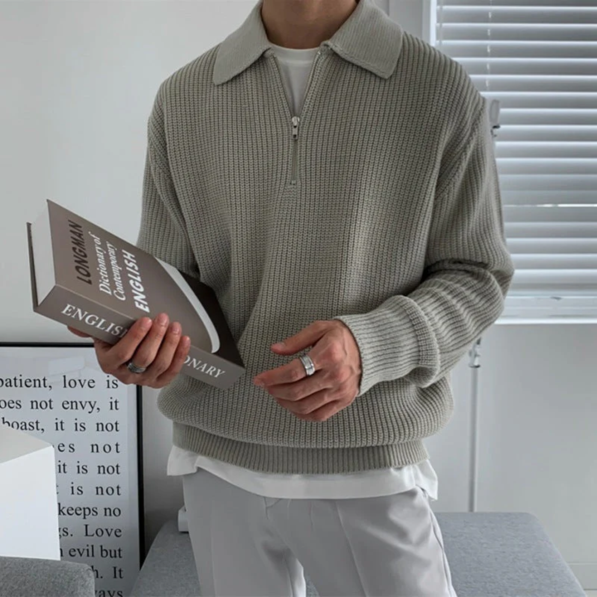 The Siena Men's Half Zip Knit Ribbed Jumper