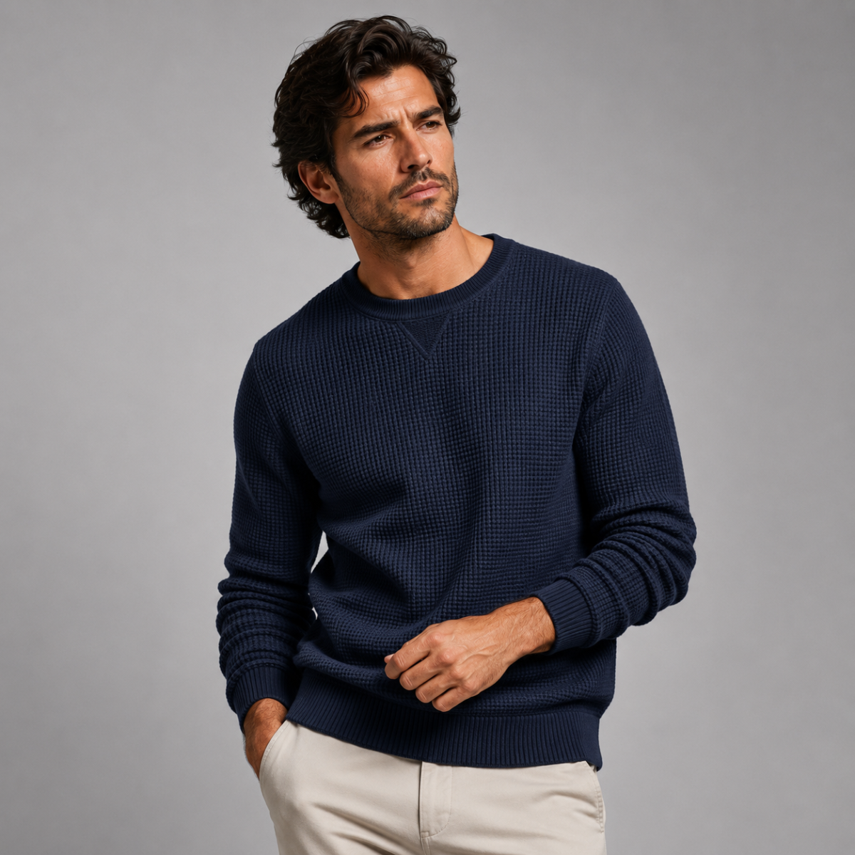 Men's Luxury Loose Fit Waffle Texture Jumper