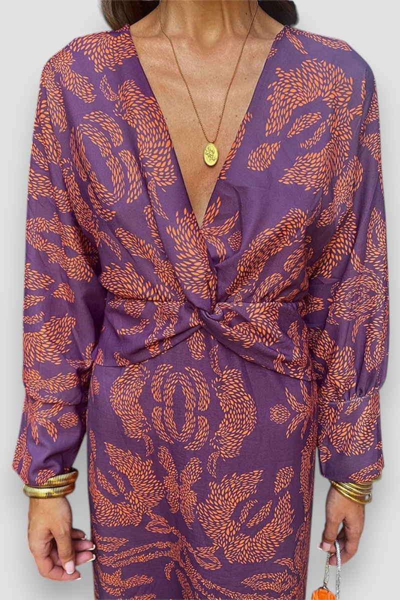 Women's Patterned Midi with Cinched Waist