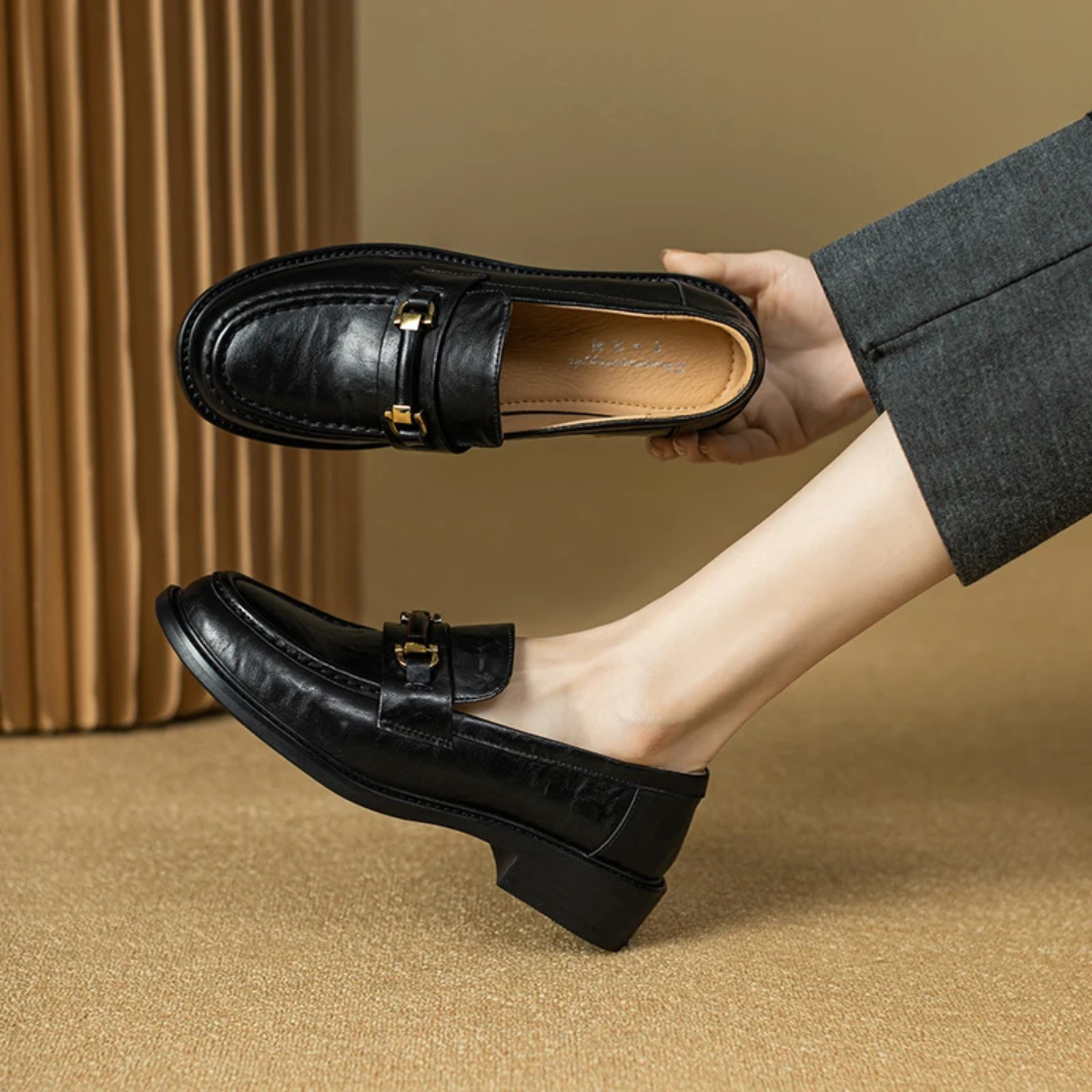 The Montepulciano Men’s Classic Slip On Leather Loafers with Metal Buckle