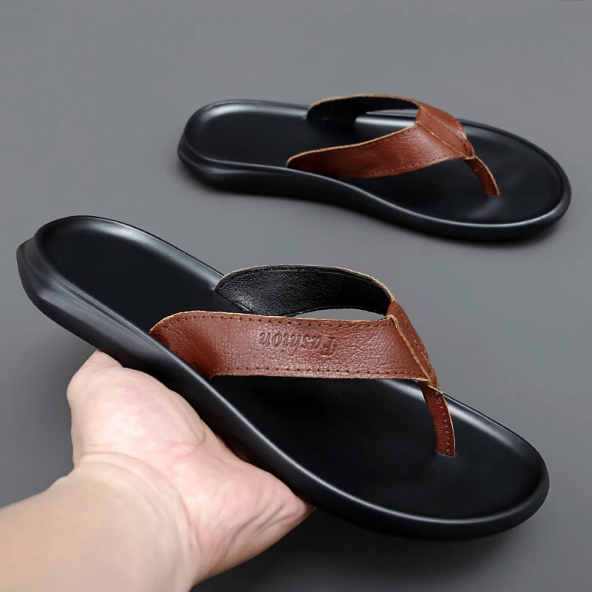 The Brunate Men’s Leather Thongs Summer Flip Flops
